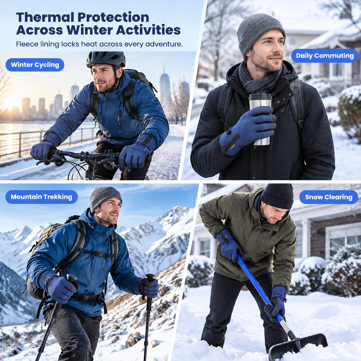 Guantes Térmicos de Invierno Impermeables y Cortavientos con Cremallera para Ciclismo y Esquí