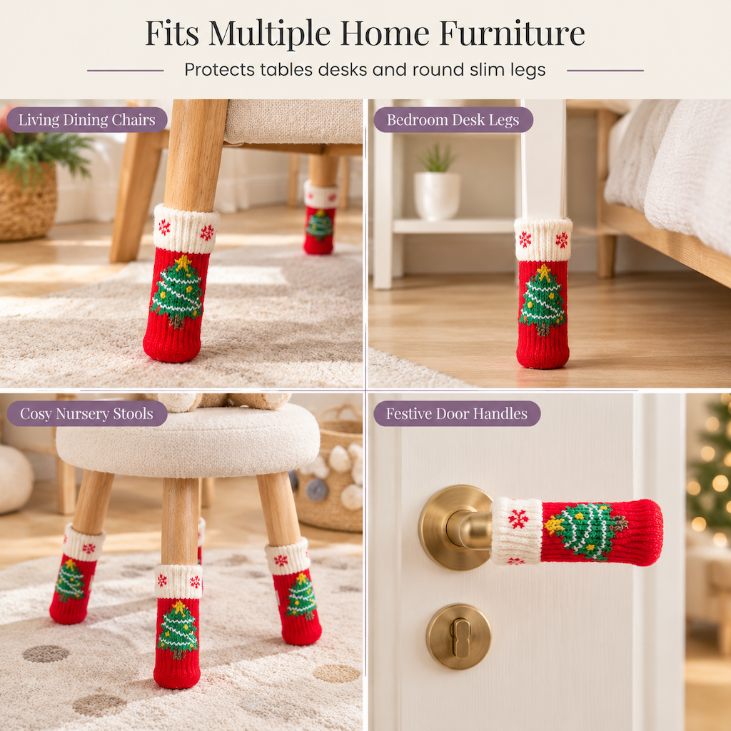 📢📢50% DE DESCUENTO !! ⏰Fundas de punto navideñas para patas de sillas con almohadillas de fieltro antideslizantes gruesas, calcetines para patas de mesa, protectores de suelo, juego de 4 piezas