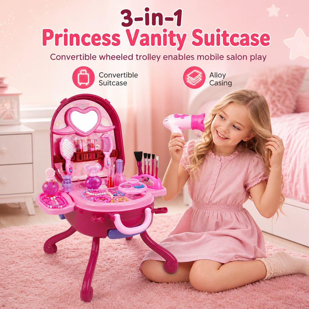 🎀 ¡50% de descuento! Maleta tocador infantil 3 en 1 · Juego de imitación portátil