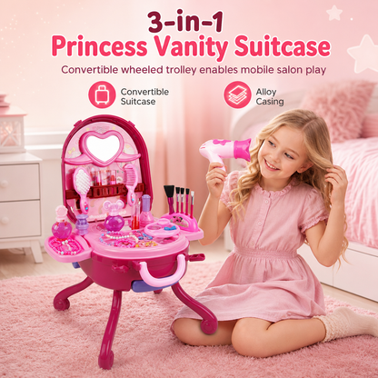 🎀 ¡50% de descuento! Maleta tocador infantil 3 en 1 · Juego de imitación portátil