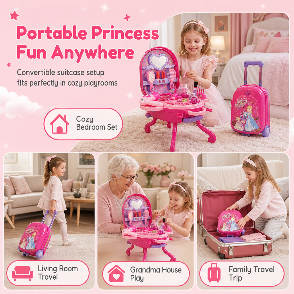🎀 ¡50% de descuento! Maleta tocador infantil 3 en 1 · Juego de imitación portátil