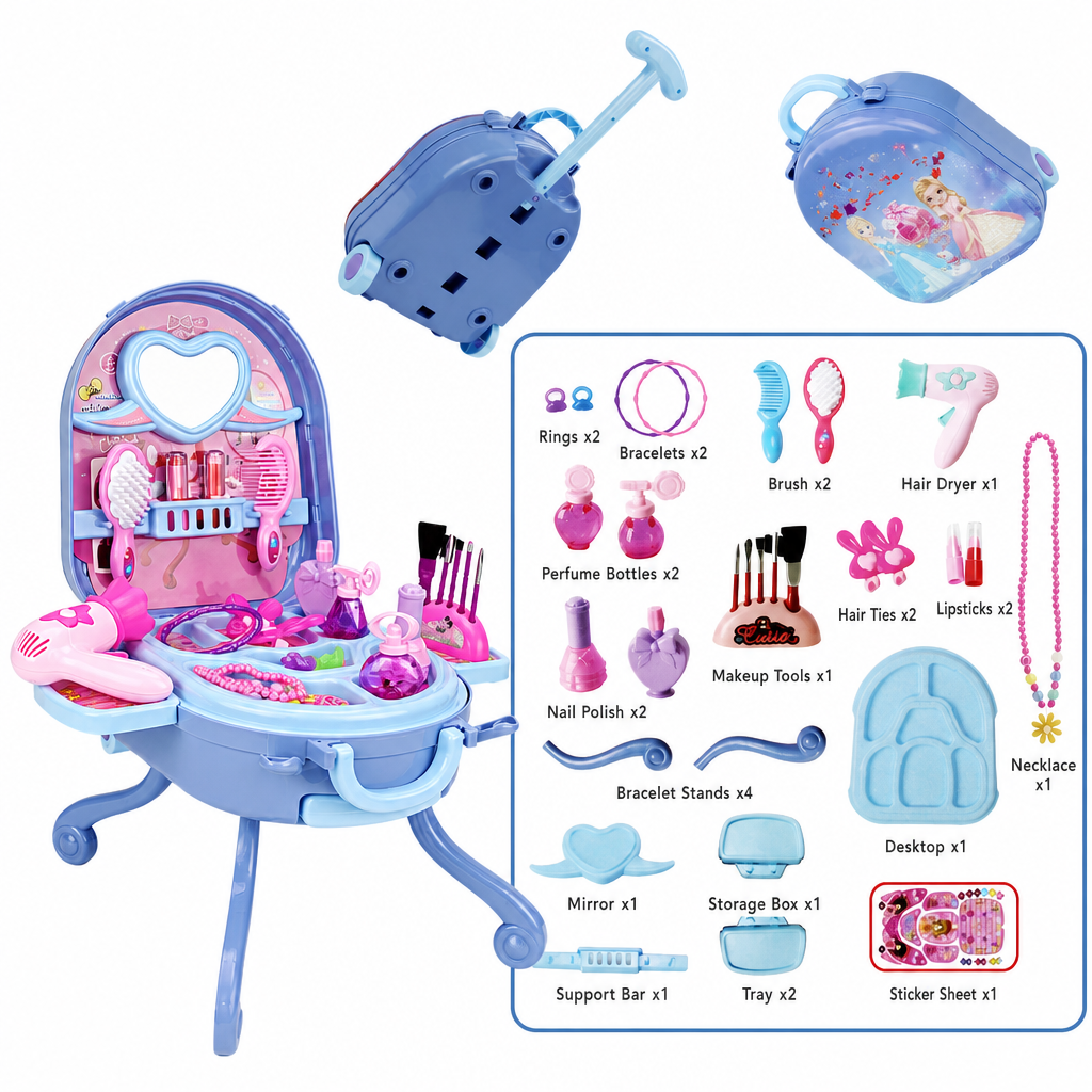 🎀 ¡50% de descuento! Maleta tocador infantil 3 en 1 · Juego de imitación portátil