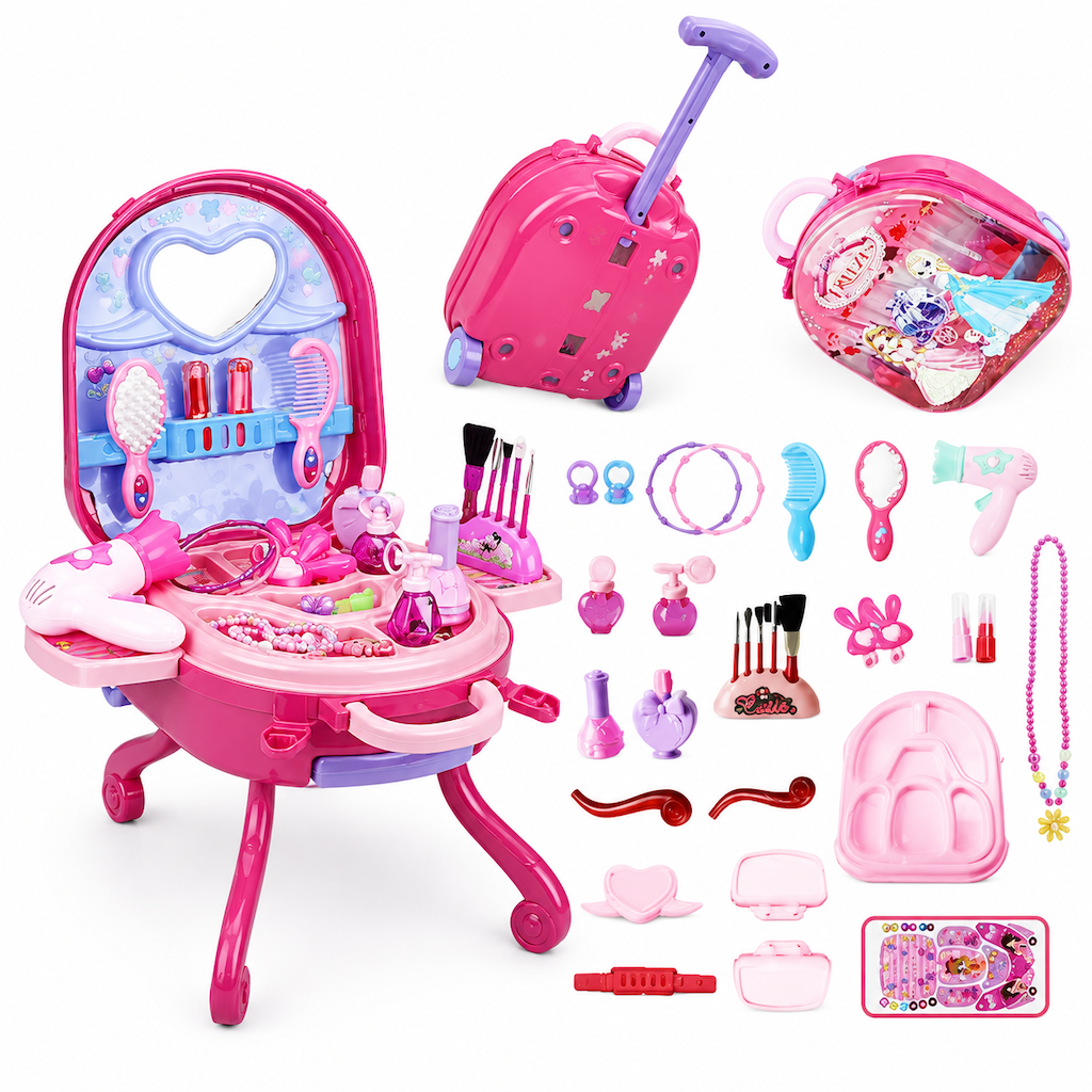 🎀 ¡50% de descuento! Maleta tocador infantil 3 en 1 · Juego de imitación portátil