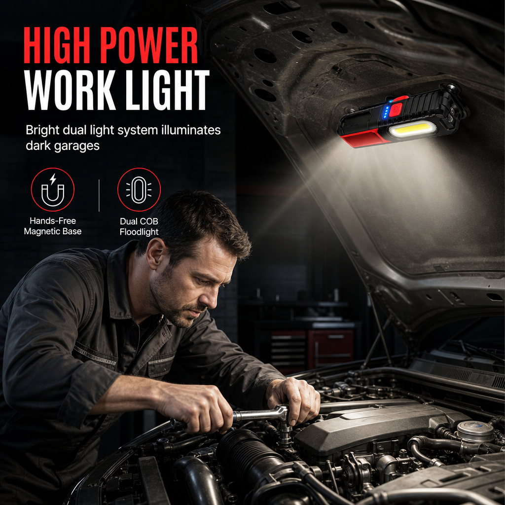 📢📢   ¡50% de descuento! Luz de trabajo led recargable - montaje magnético y gancho giratorio para reparaciones de automóviles manos libres 💡🔧