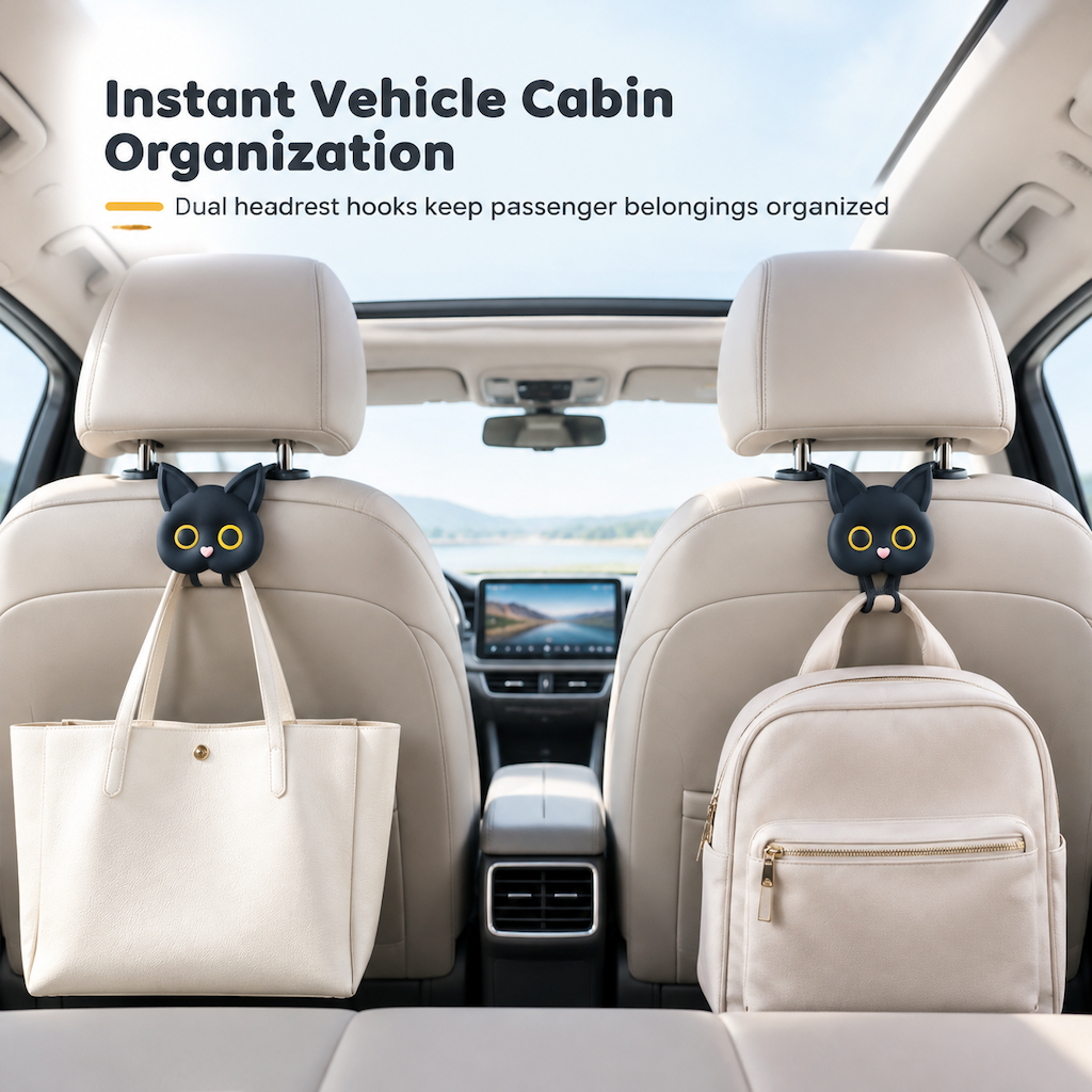 Gancho universal para reposacabezas de coche con diseño de gato animado