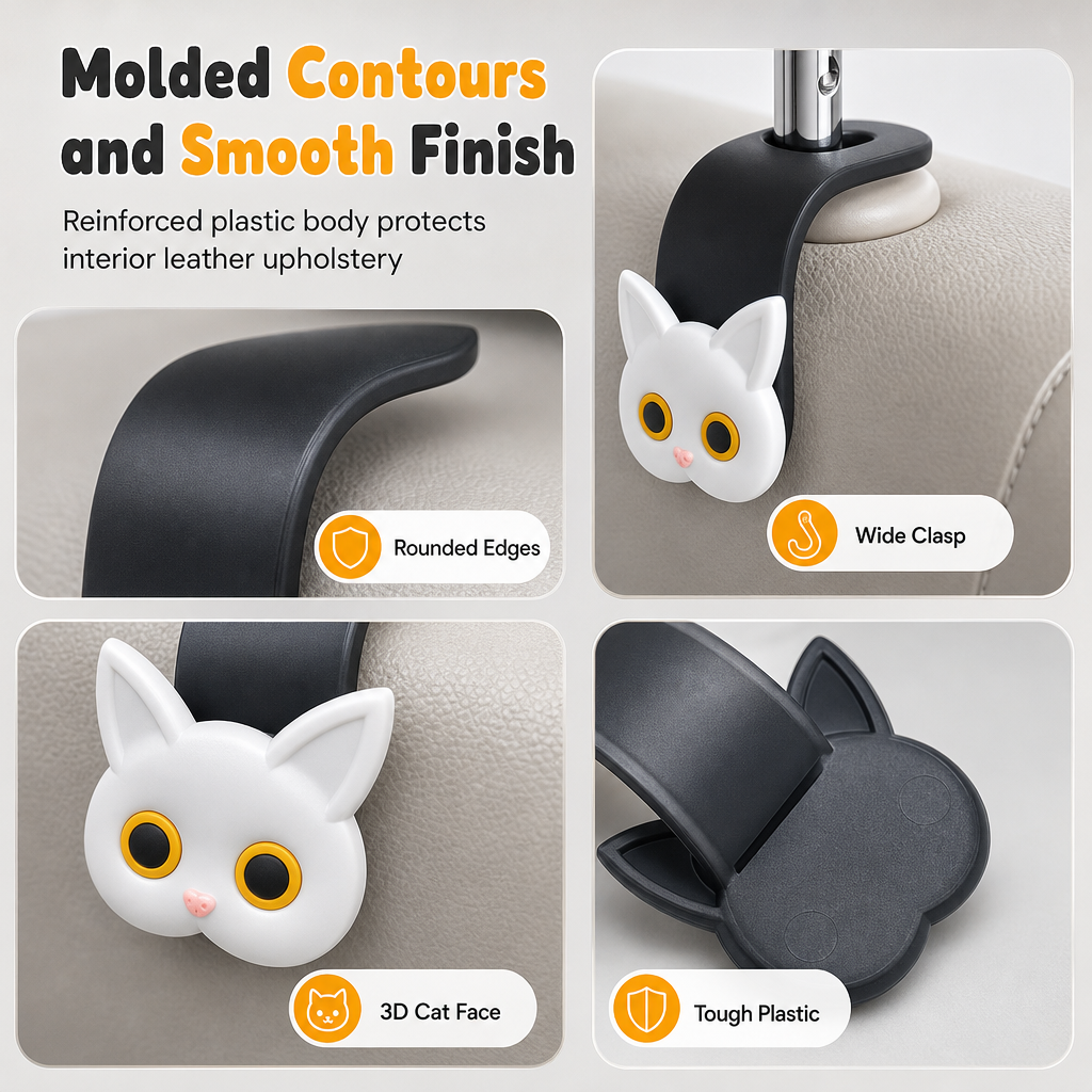 Gancho universal para reposacabezas de coche con diseño de gato animado