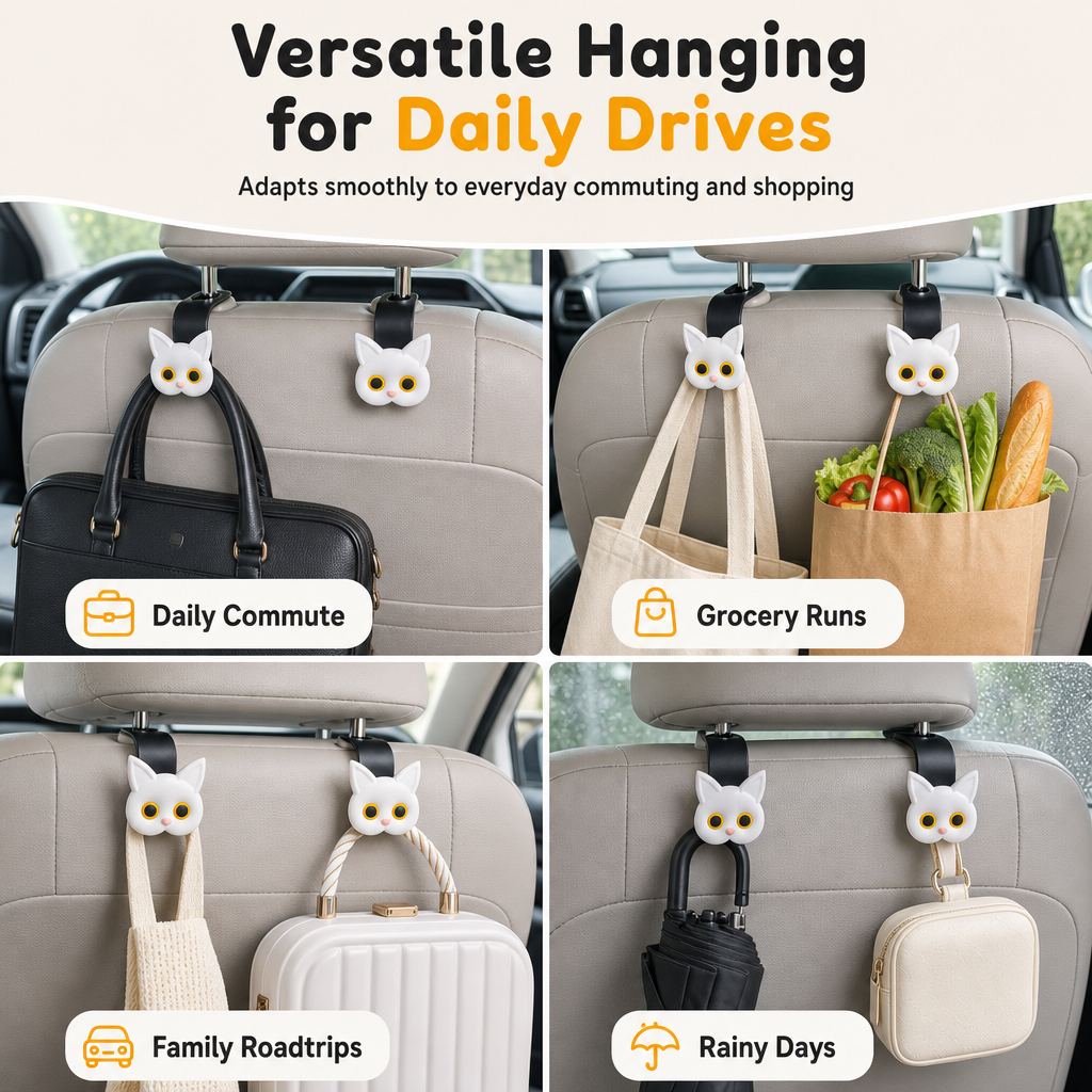 Gancho universal para reposacabezas de coche con diseño de gato animado