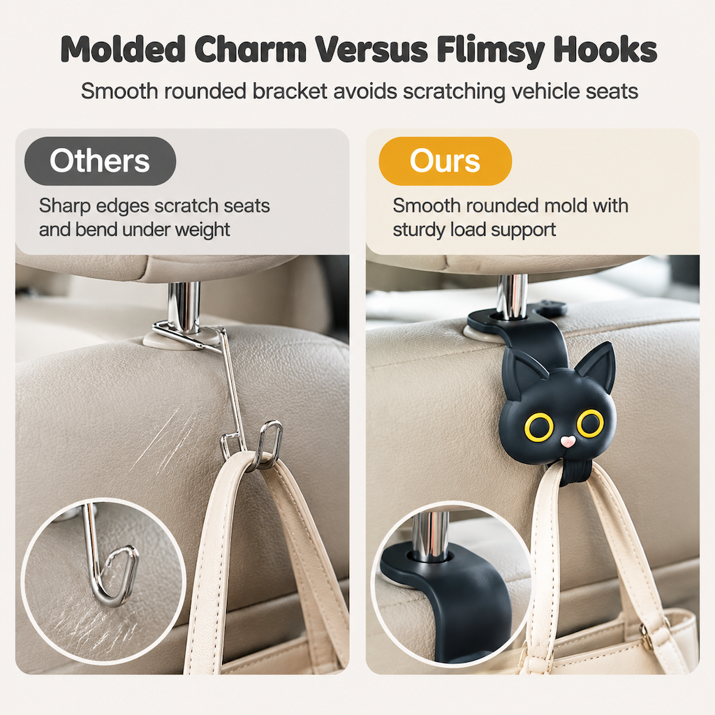 Gancho universal para reposacabezas de coche con diseño de gato animado