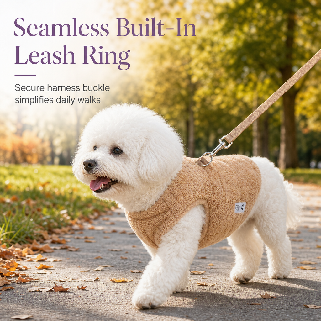 🐾 ¡50 % DE DESCUENTO! ✨ Chaleco térmico de forro polar para mascotas con arnés y anilla en D – Abrigo 2 en 1 suave y cálido con botones a presión – XS-XL 6 colores ❄️