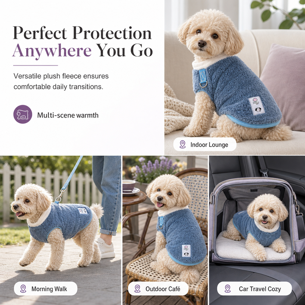 🐾 ¡50 % DE DESCUENTO! ✨ Chaleco térmico de forro polar para mascotas con arnés y anilla en D – Abrigo 2 en 1 suave y cálido con botones a presión – XS-XL 6 colores ❄️