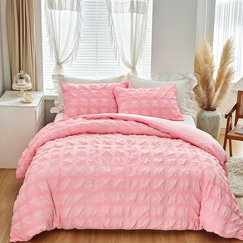 🔥 ¡50 % DE DESCUENTO! 🛏️ Juego de funda nórdica seersucker minimalista – Ropa de cama de 3 piezas suave y transpirable ✨