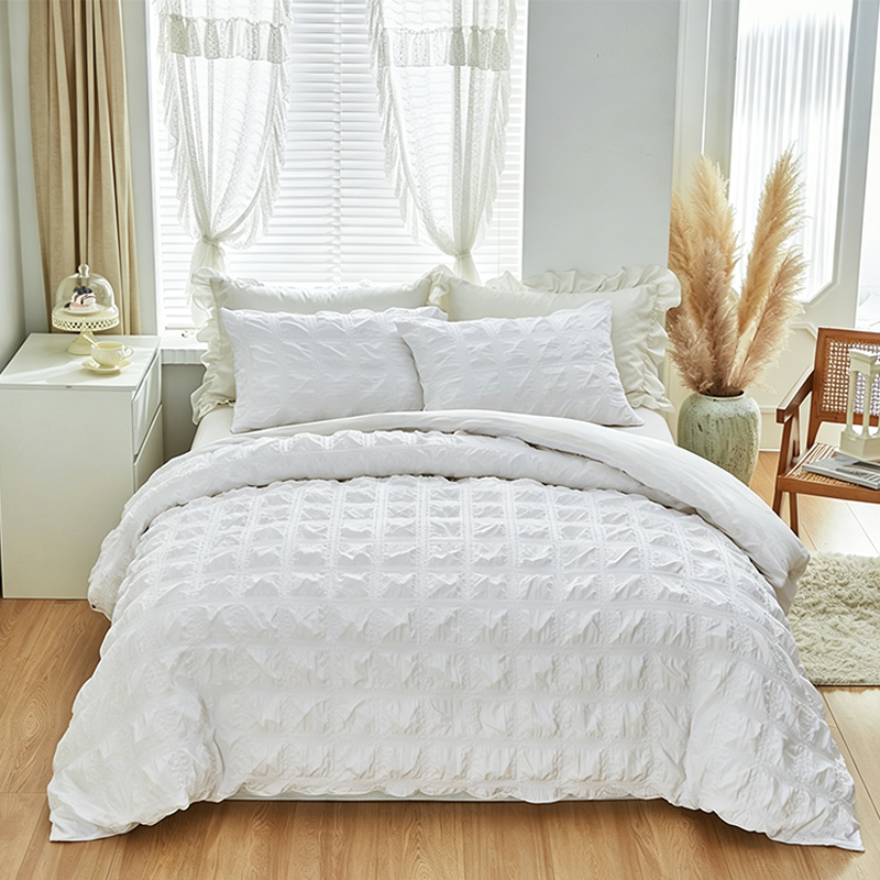 🔥 ¡50 % DE DESCUENTO! 🛏️ Juego de funda nórdica seersucker minimalista – Ropa de cama de 3 piezas suave y transpirable ✨