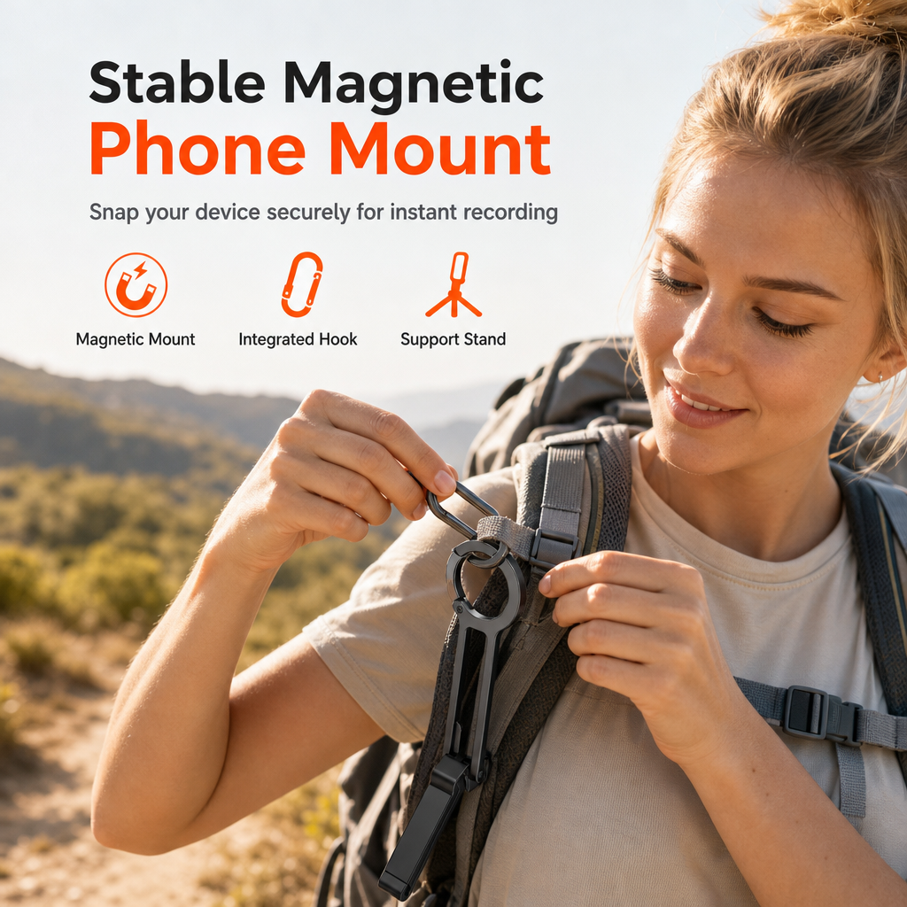 Soporte magnético portátil para teléfono con mosquetón y trípode para fotografía de viajes