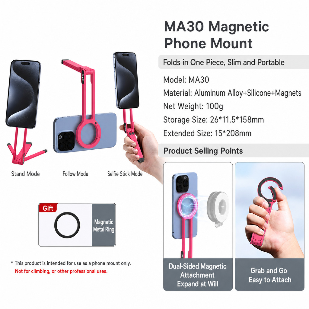 Soporte magnético portátil para teléfono con mosquetón y trípode para fotografía de viajes