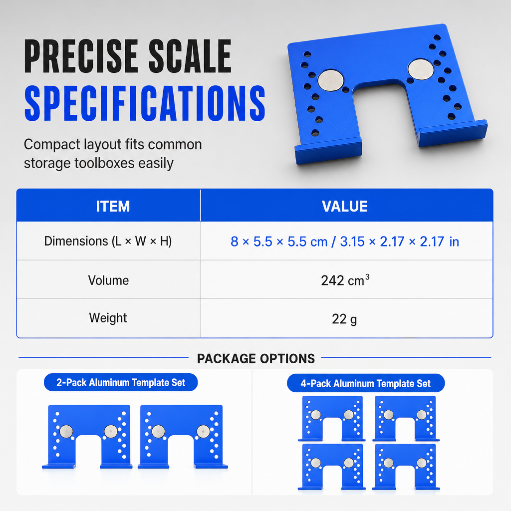 🔩 ¡50 % de descuento! Plantillas magnéticas de aluminio para instalar bisagras