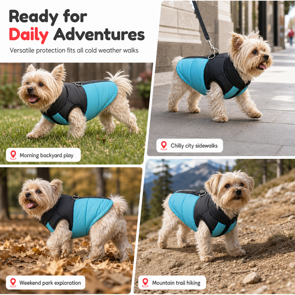 Chaleco Térmico Acolchado para Perros — Abrigo Cortavientos de Otoño e Invierno con Arnés Integrado