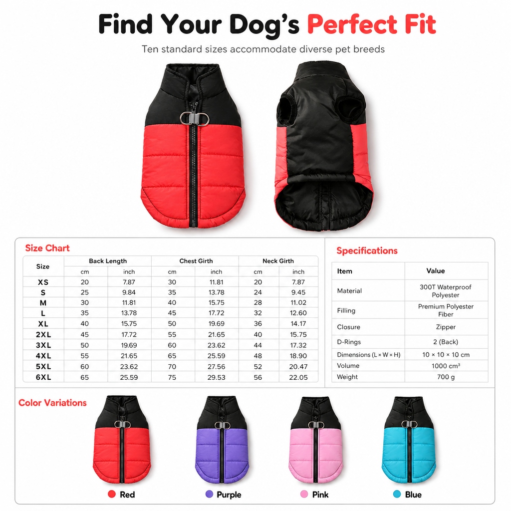 Chaleco Térmico Acolchado para Perros — Abrigo Cortavientos de Otoño e Invierno con Arnés Integrado