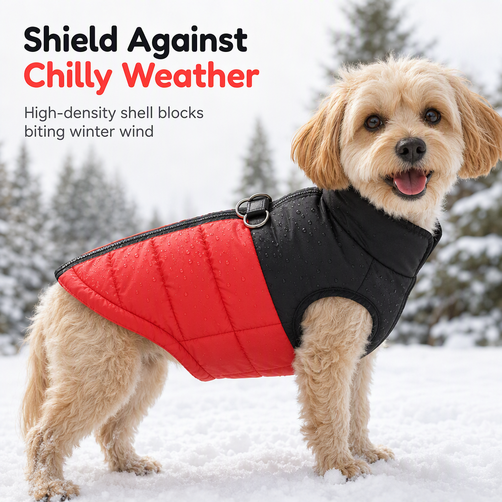 Chaleco Térmico Acolchado para Perros — Abrigo Cortavientos de Otoño e Invierno con Arnés Integrado