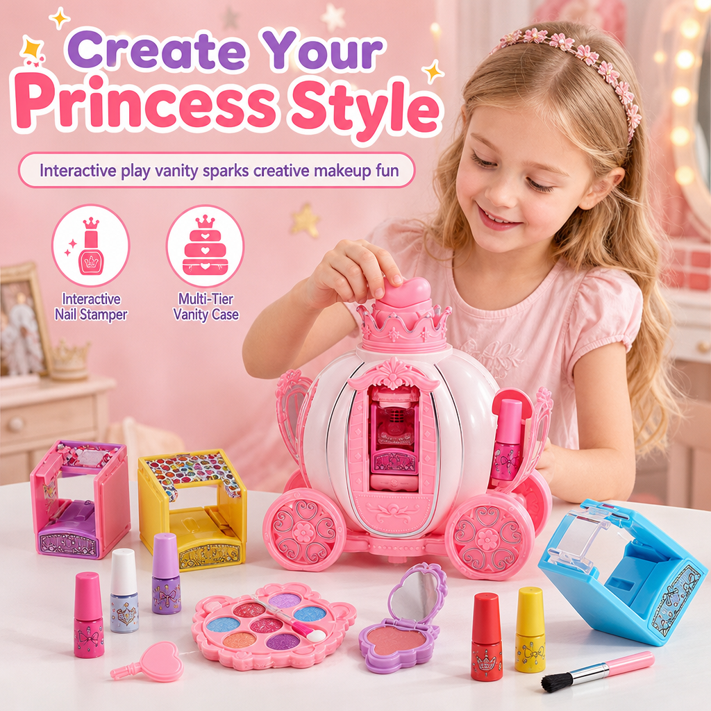 🎀 ¡50 % de descuento! Maletín infantil rosa de maquillaje y decoración de uñas