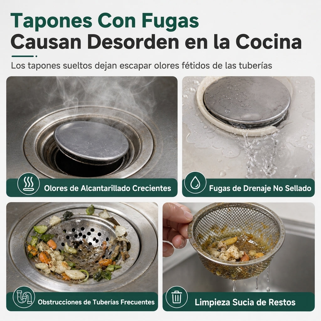 Tapón de desagüe para fregadero de cocina con cuerpo de acero inoxidable y filtro de colador de ABS