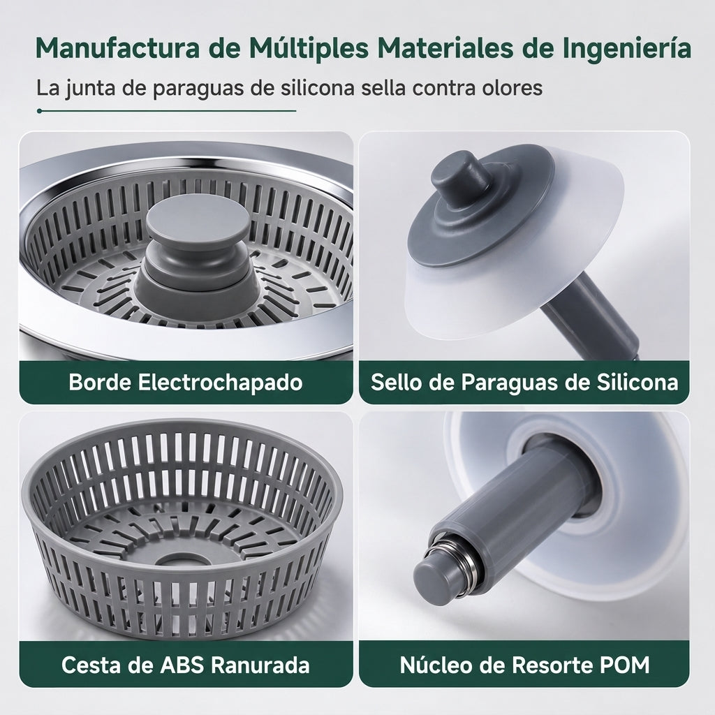 Tapón de desagüe para fregadero de cocina con cuerpo de acero inoxidable y filtro de colador de ABS