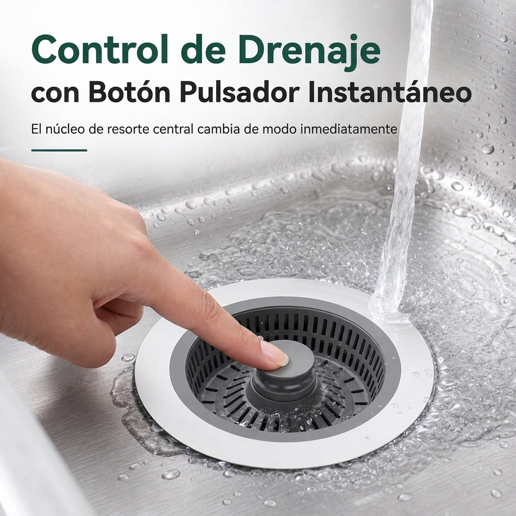 Tapón de desagüe para fregadero de cocina con cuerpo de acero inoxidable y filtro de colador de ABS