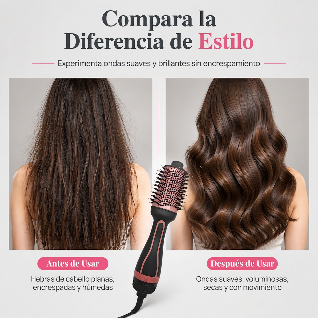 Cepillo Secador y Voluminizador de Cabello 3 en 1 – Alisador y Modelador de Aire Caliente
