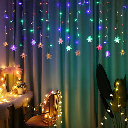 Cortina de Luces LED con Copos de Nieve Navideños de 8 Modos
