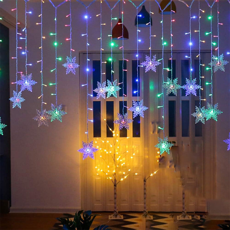 Cortina de Luces LED con Copos de Nieve Navideños de 8 Modos