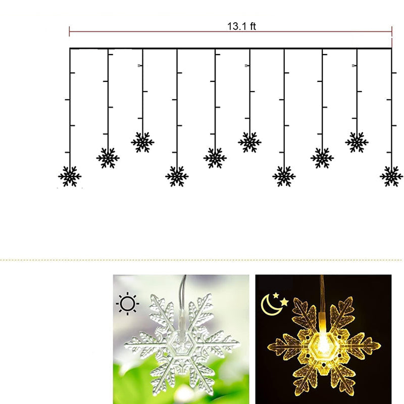 Cortina de Luces LED con Copos de Nieve Navideños de 8 Modos