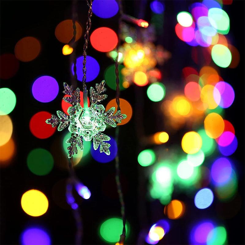Cortina de Luces LED con Copos de Nieve Navideños de 8 Modos