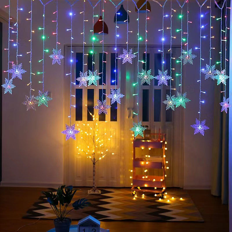 Cortina de Luces LED con Copos de Nieve Navideños de 8 Modos