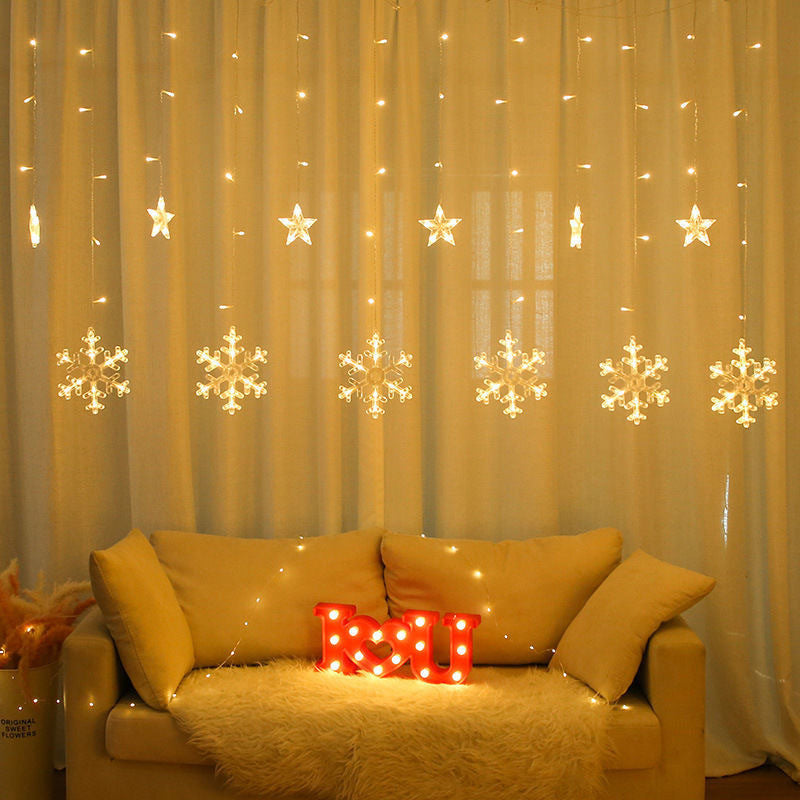 Cortina de Luces LED con Copos de Nieve Navideños de 8 Modos