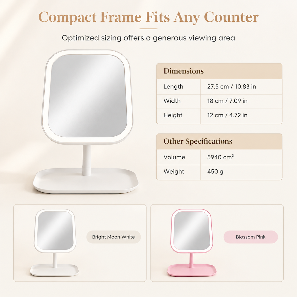 🌸 ¡50% DE DESCUENTO AHORA! 🌸 Espejo de maquillaje portátil de escritorio con luz LED – Espejo compacto para tocador y dormitorio