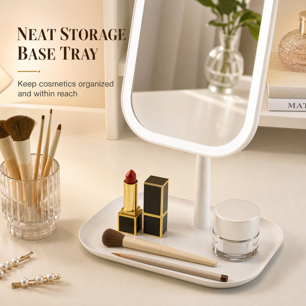 🌸 ¡50% DE DESCUENTO AHORA! 🌸 Espejo de maquillaje portátil de escritorio con luz LED – Espejo compacto para tocador y dormitorio
