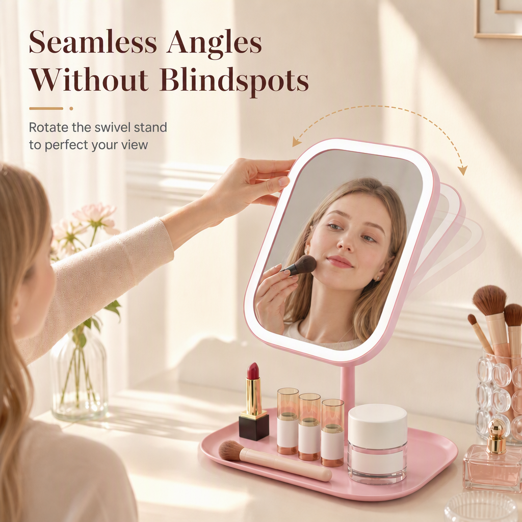 🌸 ¡50% DE DESCUENTO AHORA! 🌸 Espejo de maquillaje portátil de escritorio con luz LED – Espejo compacto para tocador y dormitorio