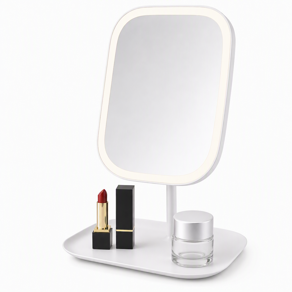 🌸 ¡50% DE DESCUENTO AHORA! 🌸 Espejo de maquillaje portátil de escritorio con luz LED – Espejo compacto para tocador y dormitorio