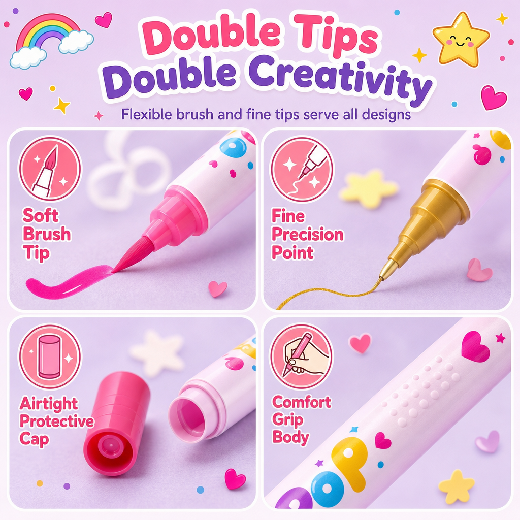 ⏳ Tiempo limitado 50% de descuento 🎨 Conjunto de plumas de arte de uñas de punta doble para niños de 12 colores, marcadores de doble extremo para pintura de uñas de bricolaje
