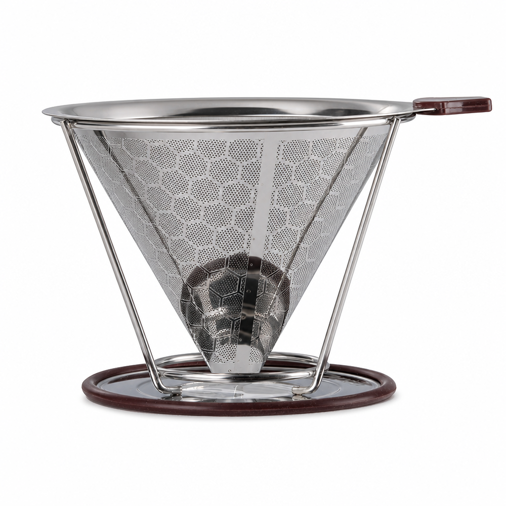 Filtro de café reutilizable de acero inoxidable 304 de doble capa – Cono de goteo para 1 a 4 tazas