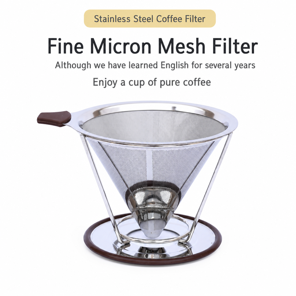 Filtro de café reutilizable de acero inoxidable 304 de doble capa – Cono de goteo para 1 a 4 tazas