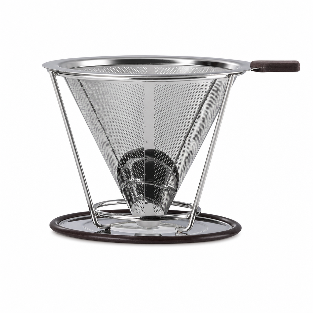 Filtro de café reutilizable de acero inoxidable 304 de doble capa – Cono de goteo para 1 a 4 tazas