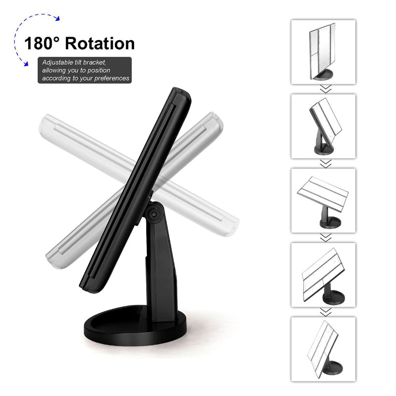 Espejo de maquillaje plegable de tres caras con luces LED – Aumentos múltiples y rotación de 180°