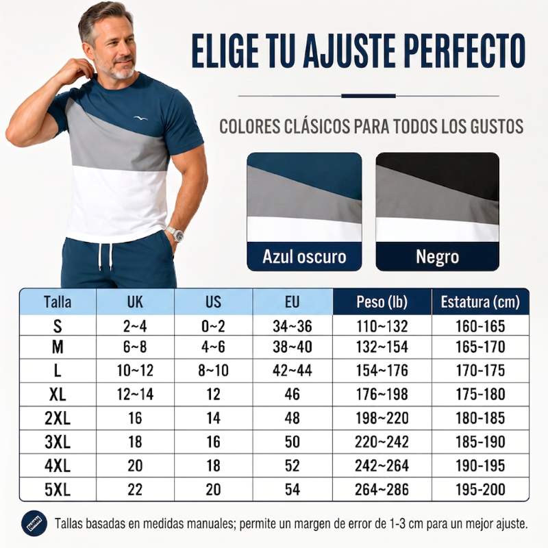 👕 ¡50% DTO. AHORA! 🎨 Conjunto de Camiseta y Shorts de Bloques de Color para Hombre – Algodón suave y transpirable – Perfecto para verano, deporte o descanso – Elegante y cómodo 🩳✨