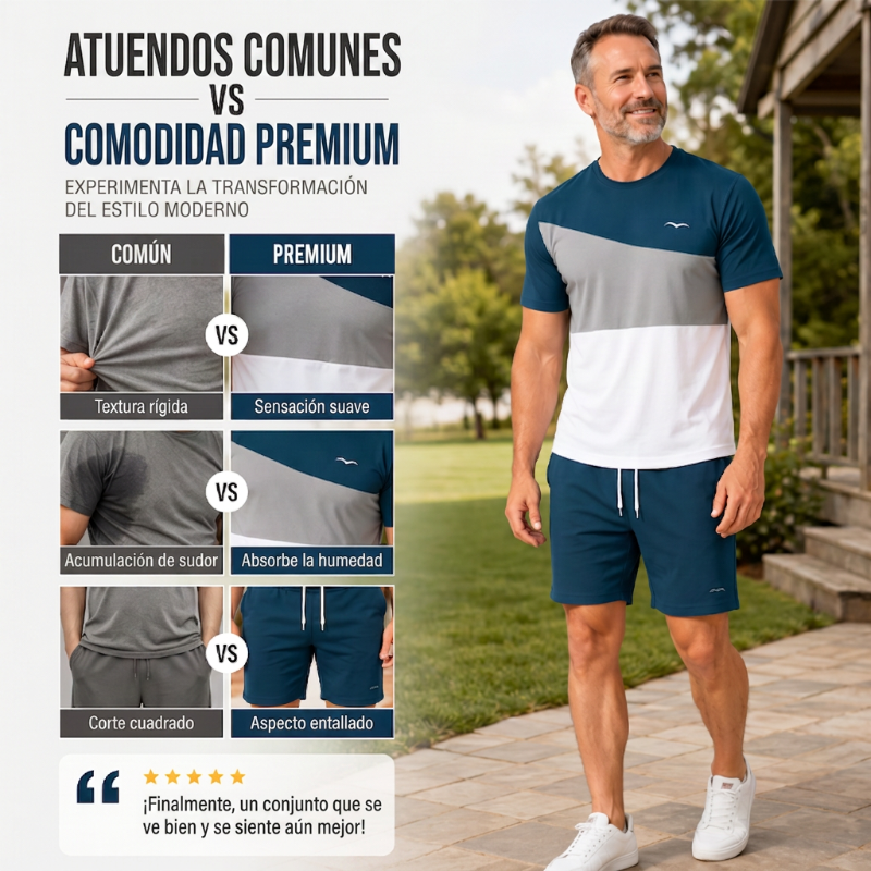 👕 ¡50% DTO. AHORA! 🎨 Conjunto de Camiseta y Shorts de Bloques de Color para Hombre – Algodón suave y transpirable – Perfecto para verano, deporte o descanso – Elegante y cómodo 🩳✨