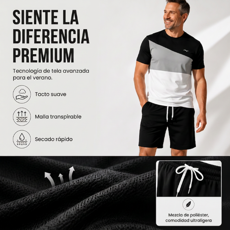 👕 ¡50% DTO. AHORA! 🎨 Conjunto de Camiseta y Shorts de Bloques de Color para Hombre – Algodón suave y transpirable – Perfecto para verano, deporte o descanso – Elegante y cómodo 🩳✨