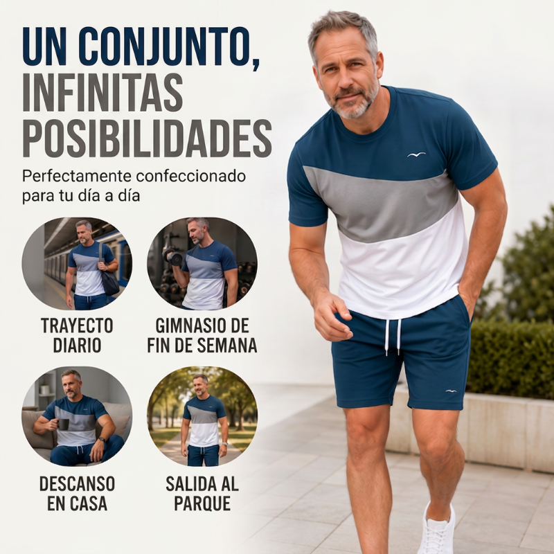 👕 ¡50% DTO. AHORA! 🎨 Conjunto de Camiseta y Shorts de Bloques de Color para Hombre – Algodón suave y transpirable – Perfecto para verano, deporte o descanso – Elegante y cómodo 🩳✨