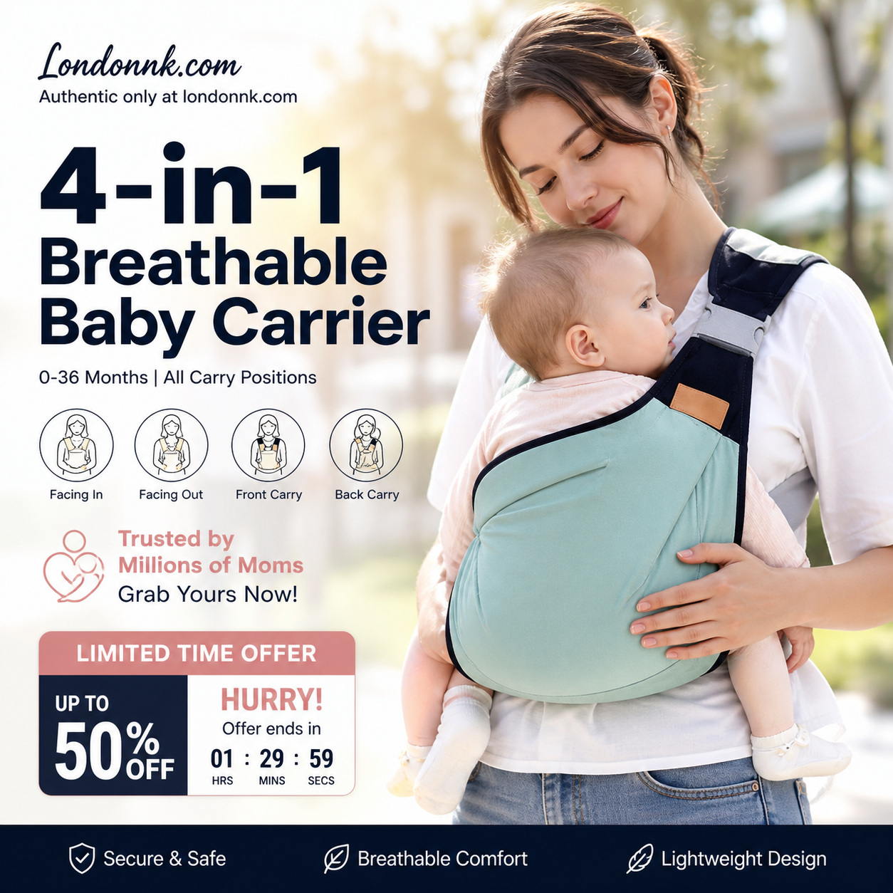 ⏳🔥¡50 % DE DESCUENTO POR TIEMPO LIMITADO! ⏰ 🎉 ¡Oferta 2026 — Más de 30.000 vendidos! 👶 Portabebés Transpirable 4 en 1 – 0-36 Meses, Posición Delantera/Trasera/Mirando Adentro/Afuera – ¡Comodidad Manos Libres para Padres y Bebé! ✨