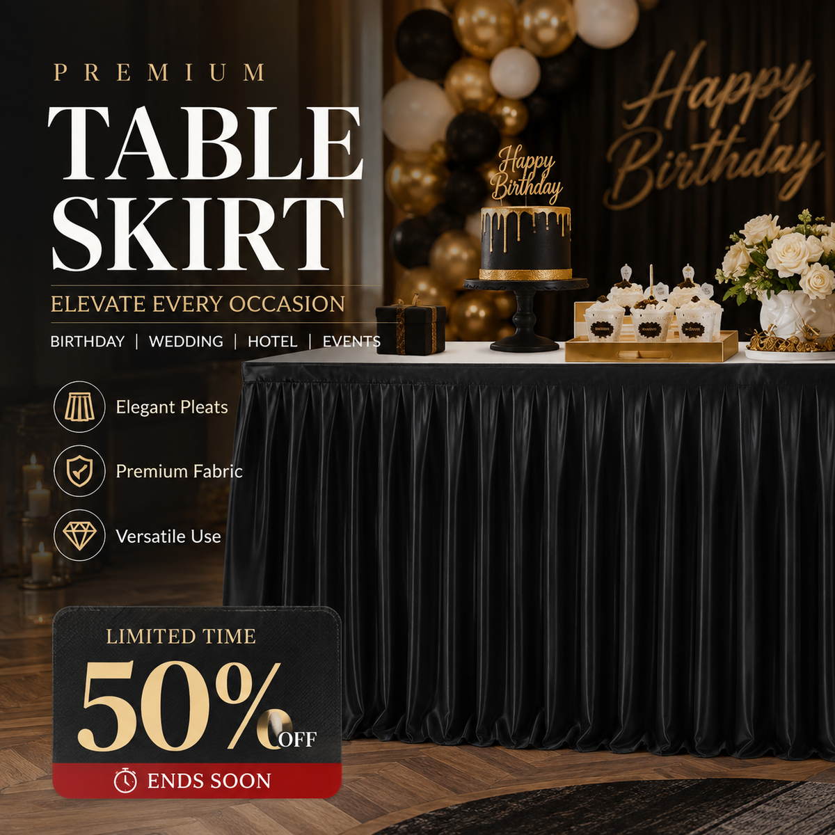 💥 Faldón Plisado para Mesa de Eventos – Decoración Elegante y de Fácil Instalación ✨