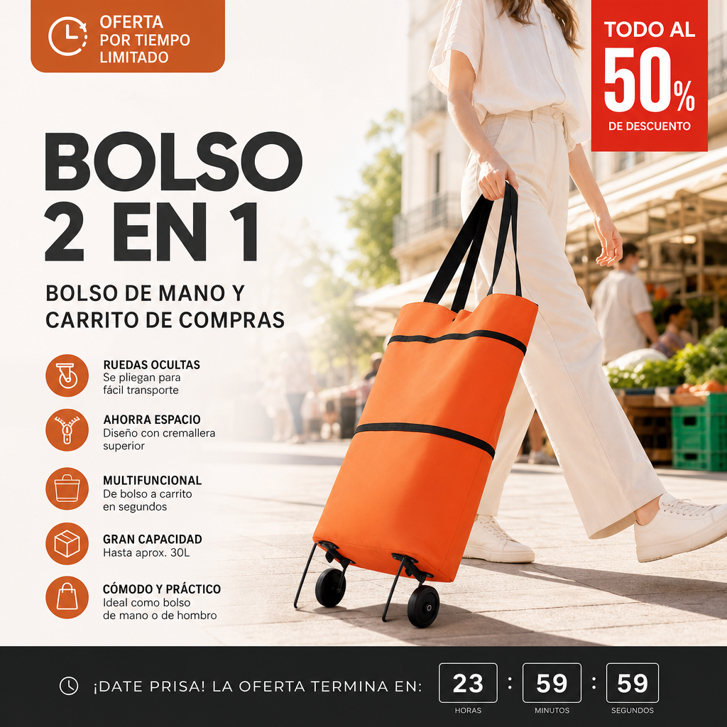 🛒✨ Carro Compra Plegable 2 en 1 – Ligero, Ultra Resistente y Adiós a las Bolsas Pesadas 🛍️💪
