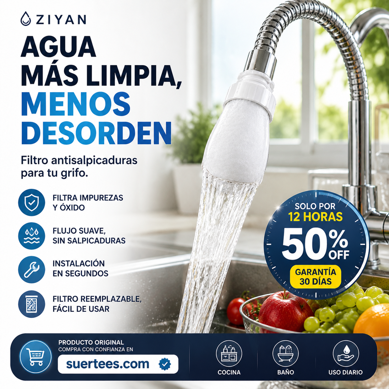 🛡️🚰 Filtro antigoteo – elimina sedimentos y óxido – protege tu cocina! 💪